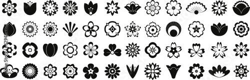 Fotografia Isolated black flowers signs, flower icons