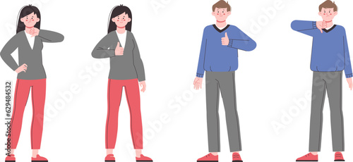 Like dislike characters. Positive and negative person, casual fun and sad woman man. Feedback or review, voting signs modern splendid adults vector scene
