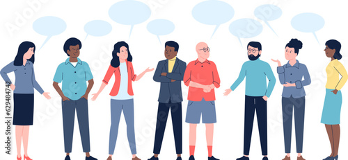 Chatting persons, international culture person talking. People have discussing, live chat and talk together. Student communicate recent vector scene