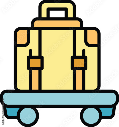 Luggage trolley icon outline vector. Hotel suitcase. Cart baggage color flat