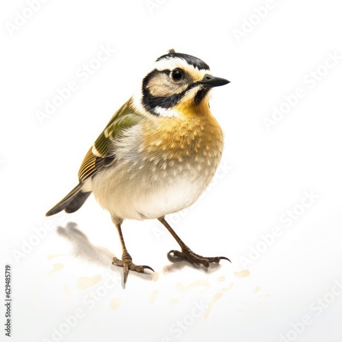 Golden-crowned kinglet bird isolated on white. Generative AI