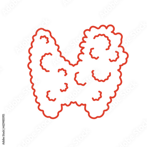 Enlarged thyroid gland lobes icon. Thyroid hormones function imbalance. Endocrine system disease. Hyperthyroidism and hypothyroidism. Over and underactive organ. Isolated linear vector illustration.