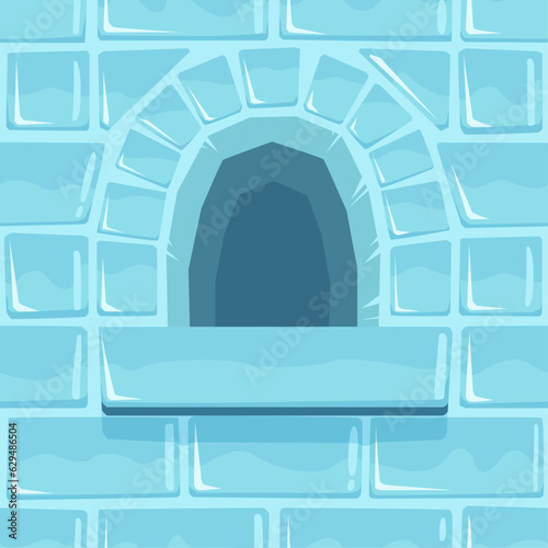 Cartoon Ice Castle Embrasure, Winter Brick Wall Seamless Pattern, Fortified Hole. Detailed Hand Drawn Blocks Asset for Game, Design, UI, Textile or Cafes