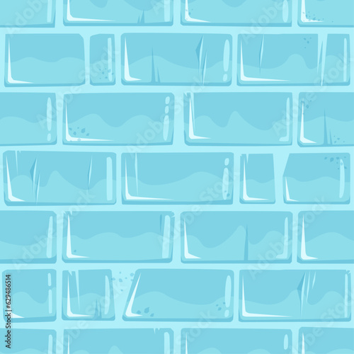 Сracked Castle Ice Wall Seamless Texture, Winter Blue Background. Textured and Detailed Hand Drawn Bricks Asset for Design, Game UI, Wrapping Paper or Textile
