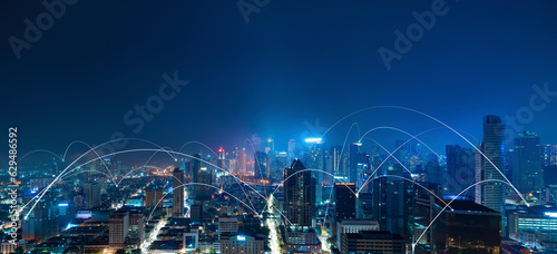 Fotografiet Smart City and network connection concept