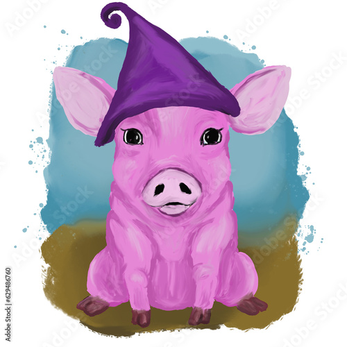 Cute piggy with witch hat (ID: 629486760)