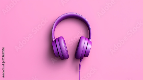 Purple Headphones on a Pink Background - Perfect for Music Lovers. Music Day Concept.