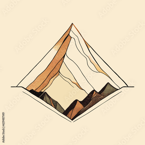 A minimalist mountain tattoo design on a flat background.