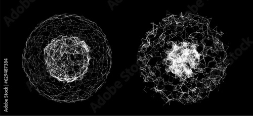Vector futuristic sphere of particles and lines. Network connection big data. Abstract technology background.
