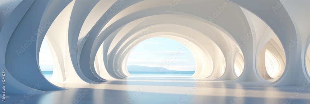 Obraz premium Abstract architecture background, futuristic white arched interior 3d render