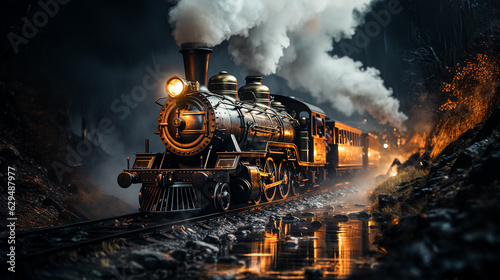 Fotografia steam train in the jungle