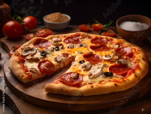 pizza with salami and mushrooms