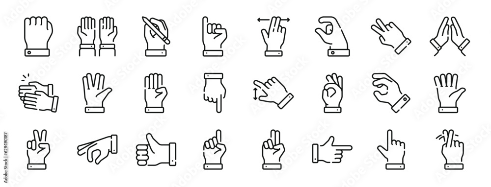 set of 24 outline web hand gestures icons such as rise, pray, writing ...