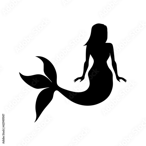 Vector illustration. Mermaid princess woman silhouette. Girls with fins underwater. Fish.