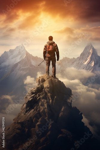 Adventurous man standing on top of mountain cliff © Guido Amrein