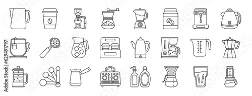 Fotografiet set of 24 outline web coffee shop icons such as pitcher, coffee cup, syphon, cof