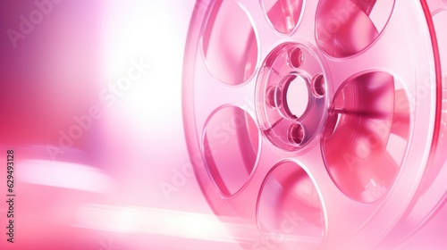 Movie reel on pink blurred background. Films for girls and cartoons for children