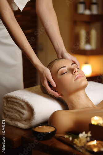 Masseur doing massage on womanin the luxury spa salon. Beauty treatment and procedure concept. Generative ai