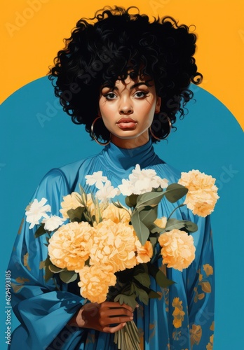 Beautiful black woman with flowers.