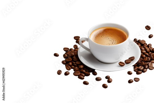 Coffee on plate with beans isolated on transparent background cutout , generative ai