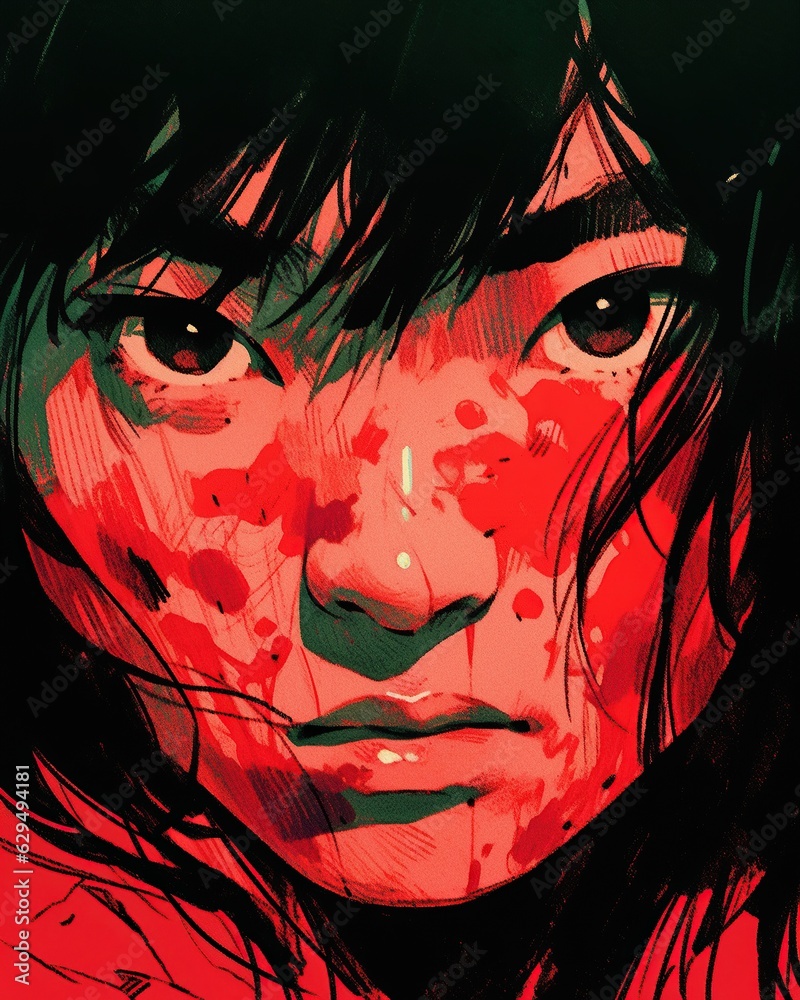Closeup of woman with blood on her face Closeup of woman with blood on her face
