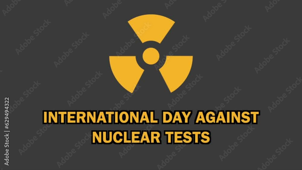 Animation video about international day against nuclear tests on grey background with motion blur effect