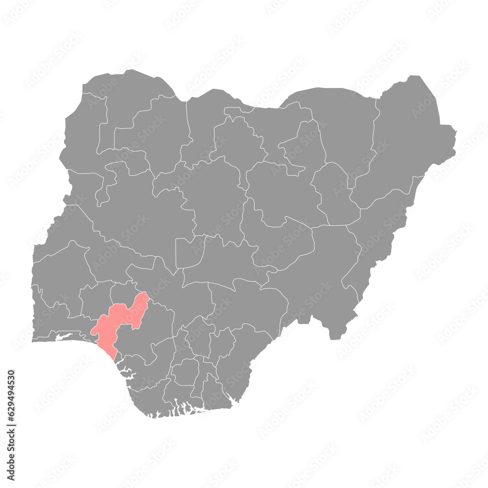 Ondo state map, administrative division of the country of Nigeria. Vector illustration.