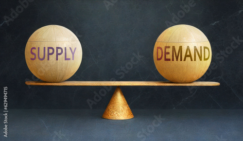 Supply and Demand in balance - a metaphor showing the importance of two aspects of life staying in equilibrium to create a perfect condition, Generative AI,3d illustration photo