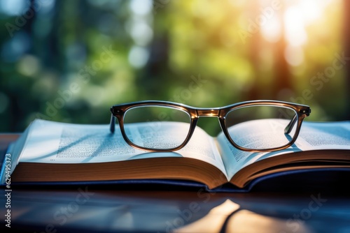 A pair of glasses on a book: concept of reading, education and knowledge - AI Generated
