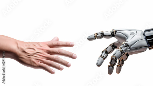Robot hand touches human hand.Generative AI