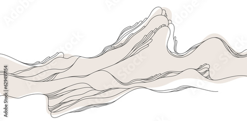 Abstract landscape illustration in oriental Asian style, minimal and simple japaneese background with smooth lines runny like water or hills shapes.