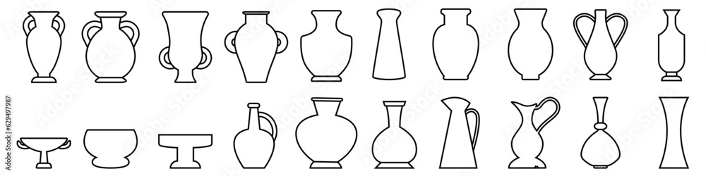 Amphora icon vector set. Jug illustration sign collection. pottery symbol or logo. Amphora icon vector set. Jug illustration sign collection. pottery symbol or logo.