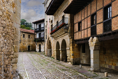 View of a street in the Cantabrian town of Santillana del Mar. It is considered one of the most beautiful and touristic villages in Spain.