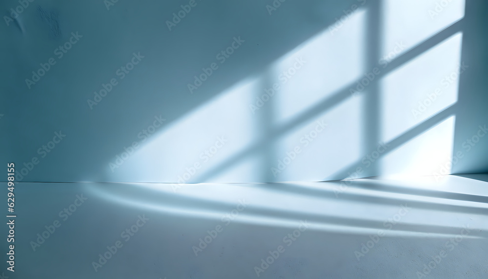 background with light, Minimal abstract light blue background, Shadow and light from windows on plaster wall,  illustration, glass, blue, construction,  AI generated	