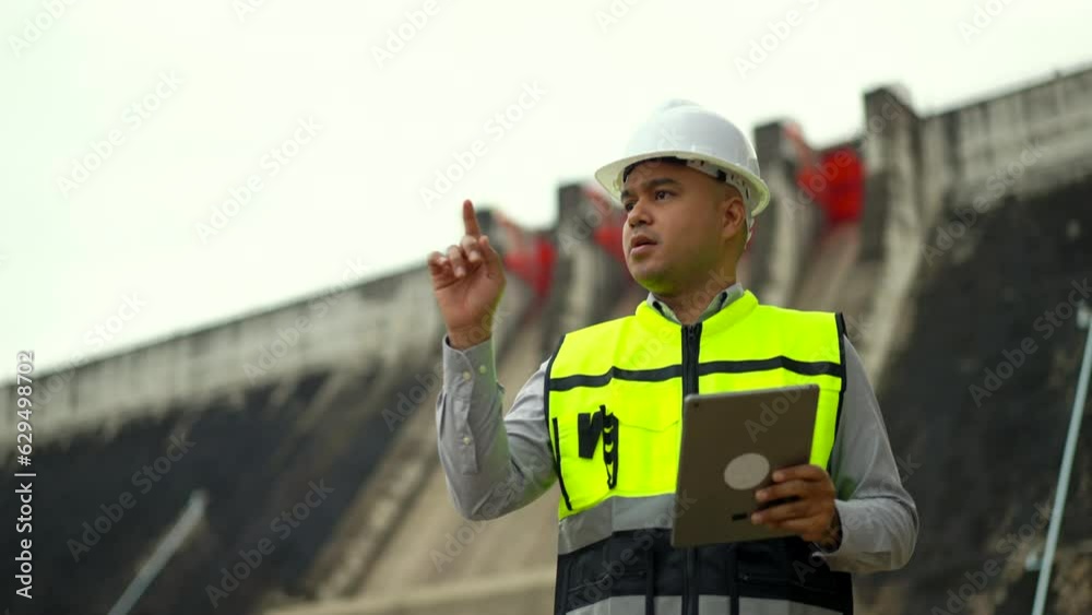 Professional asian maintenance engineer man inspection with tablet in ...