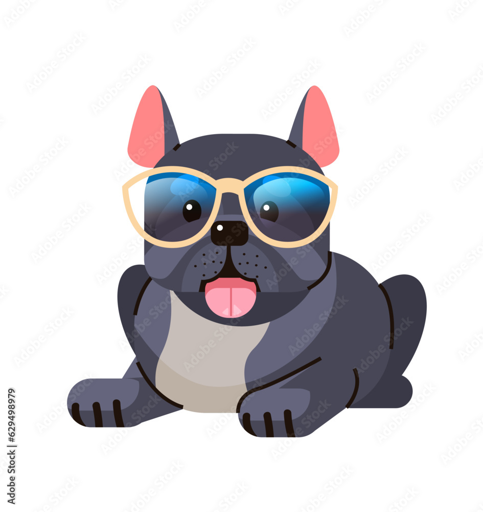 Happy national dog day greeting card cute doggy in sunglasses holiday of domestic animals concept