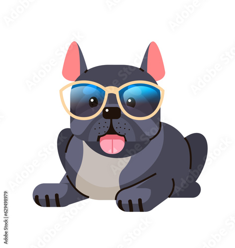 Happy national dog day greeting card cute doggy in sunglasses holiday of domestic animals concept