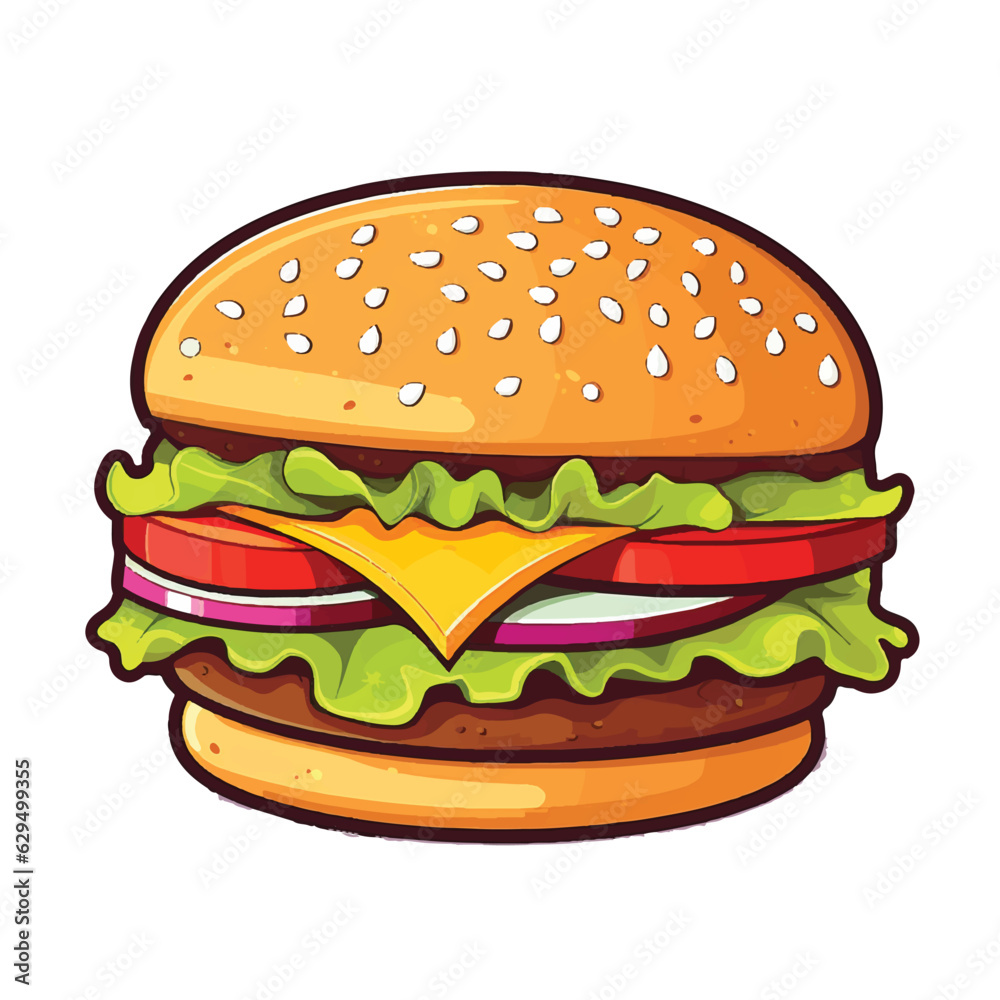 Big burger, hamburger hand drawn vector illustration sketch retro style Big burger, hamburger hand drawn vector illustration sketch retro style