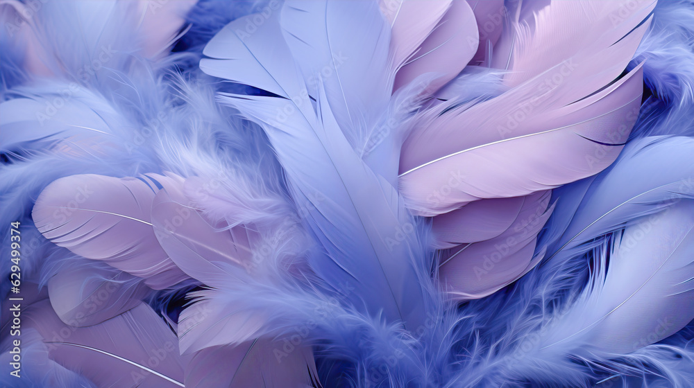 Fototapeta premium Creative background. Blue and pink feathers Generative AI.