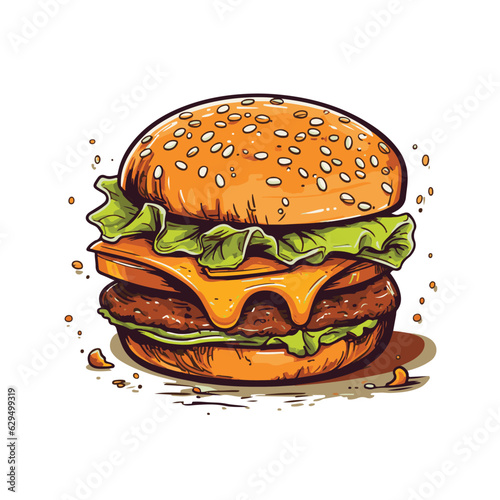 Big burger, hamburger hand drawn vector illustration sketch retro style