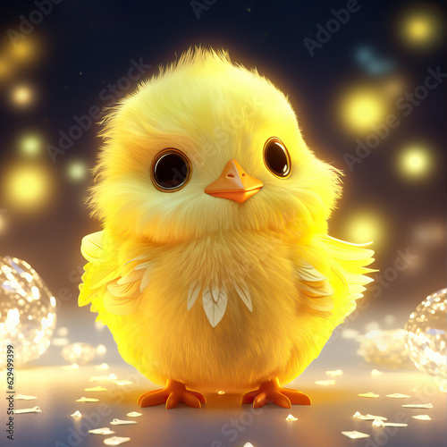 Cute, yellow chick. Generative AI.