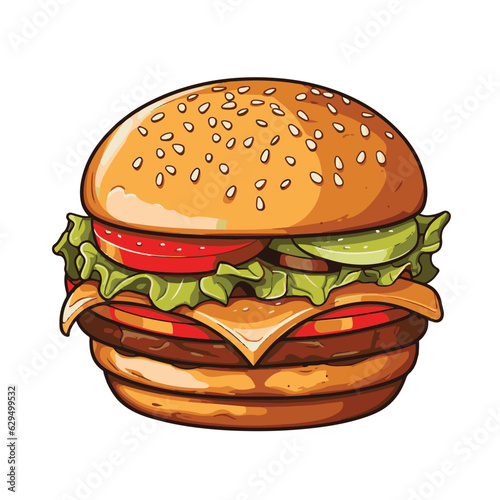 Big burger, hamburger hand drawn vector illustration sketch retro style