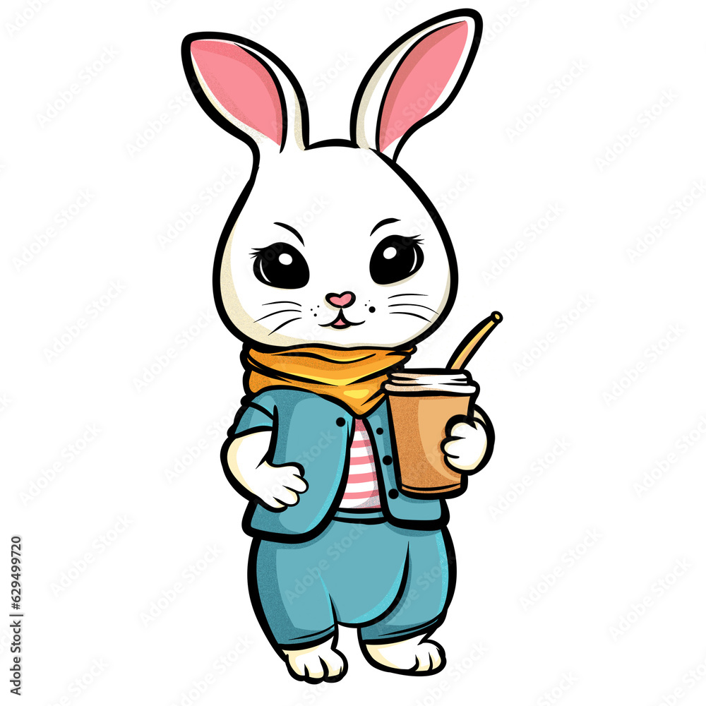 rabbit with a cup coffee