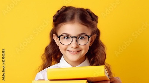 School girl with yellow background.Generative AI