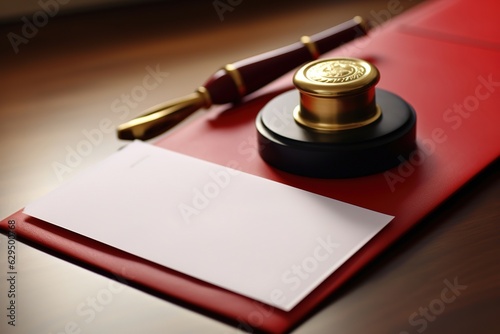 Blank sheet of paper with a verdict on the desk of a lawyer, judge, or notary. Law and justice