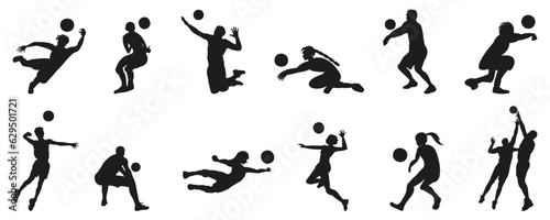 Volleyball player silhouette collection. Set of black volleyball people silhouette