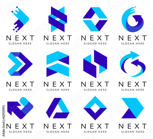 Abstract blue logotype collection. Set of abstract geometric logo. Brand logo collection