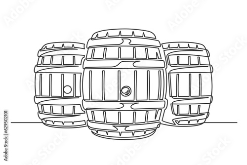 Continuous one line barrel keg. Vintage barrel keg isolated on a white background. Beer brewer concept. Vector illustration