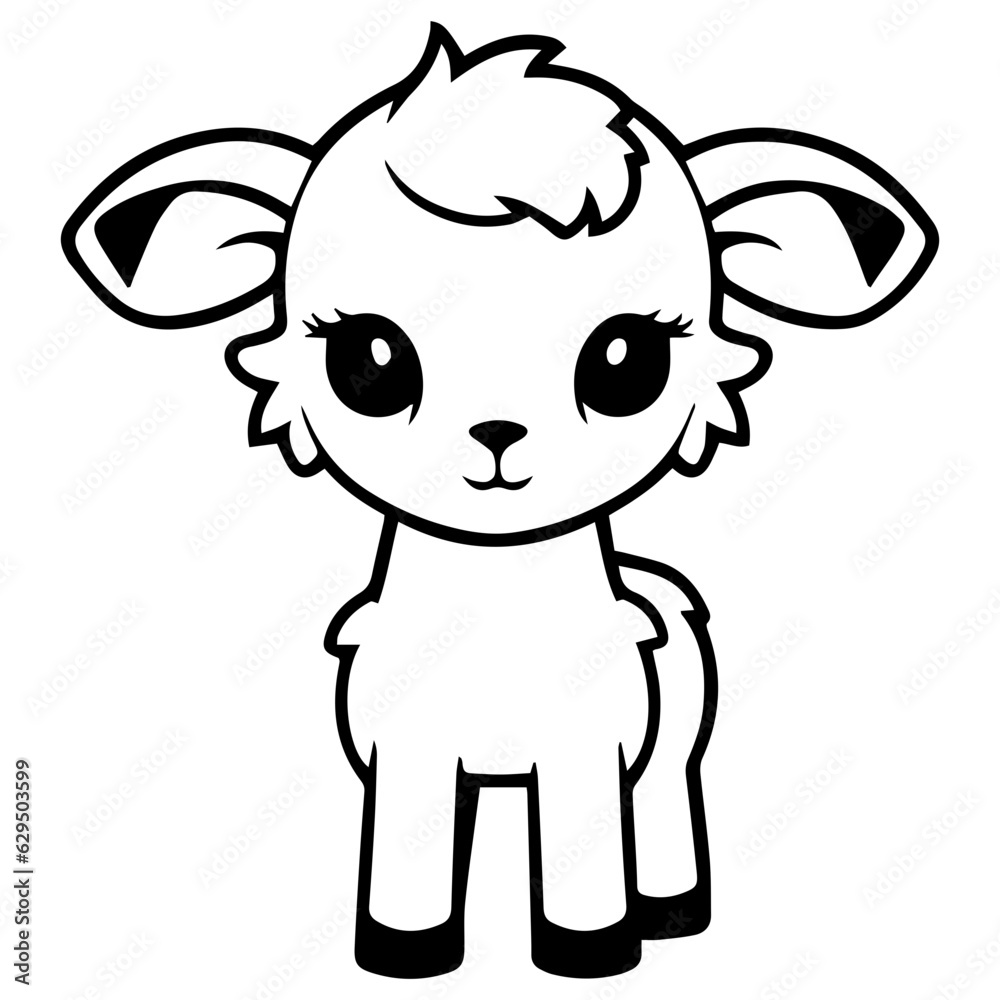 Coloring page outline of cartoon lamb