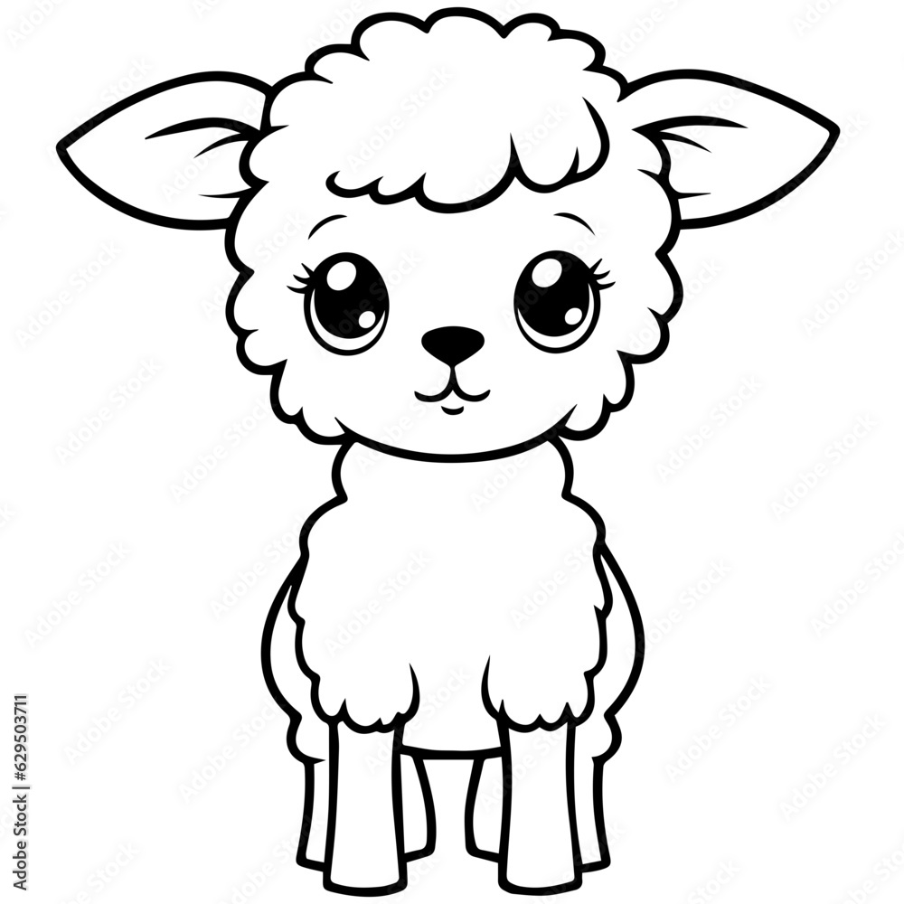 Coloring page outline of cartoon lamb